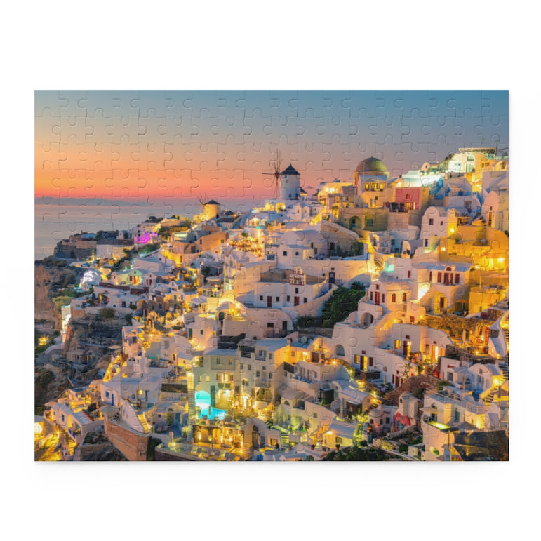 Sunset Night View of Famous village - Greece - Jigsaw Puzzle