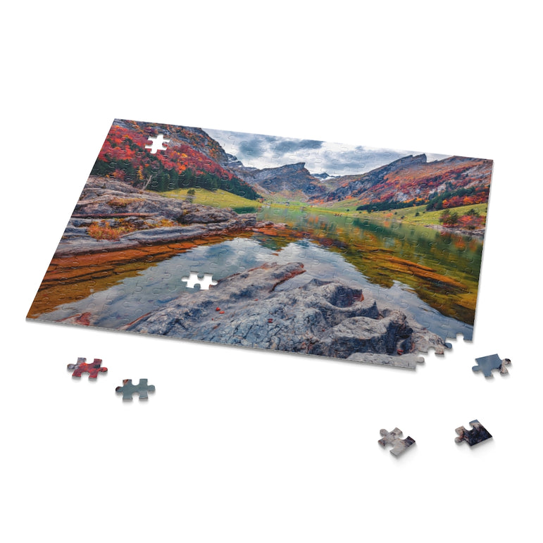 Autumn of Swiss Alps - Seealpsee lake - Switzerland - Jigsaw Puzzle